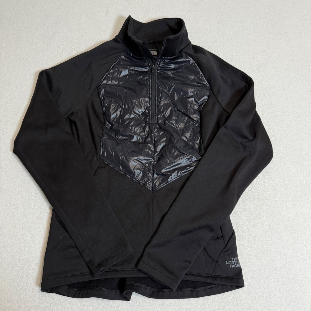 The North Face Womens M Medium 1/4 Zip Pullover Quilted Jacket Black Mock Neck‎